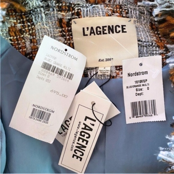 NEW L'Agence Angelina Tweed Blazer Blue/Orange Multi 0 - Picture 14 of 15